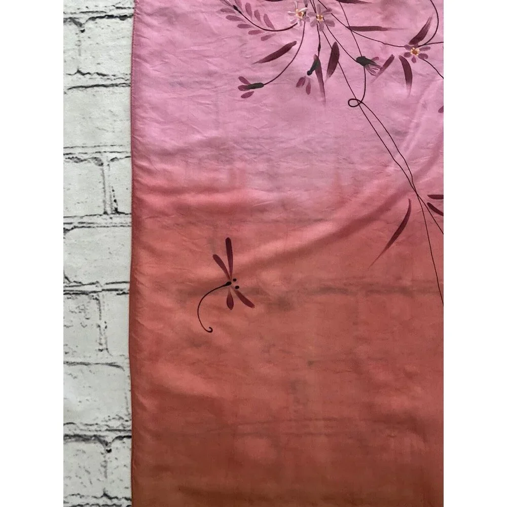 100% Silk Hand‎ Painted Rectangular Scarf Dragonfly Design 16